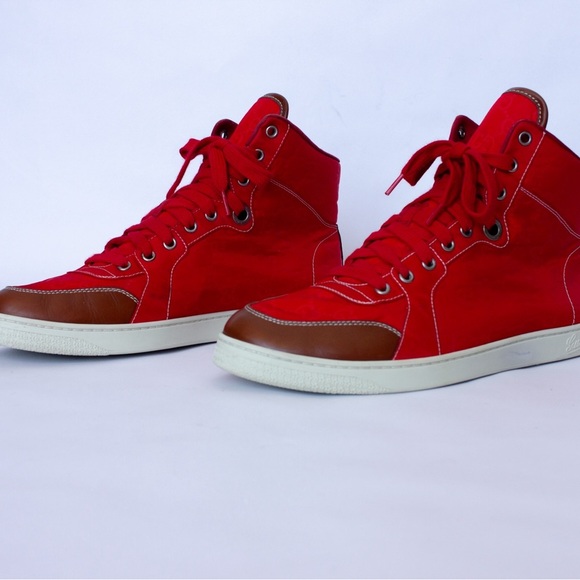 Men's Gucci Nylon High Red Brown Sz 9 G Fashion Shoe 283484 - Picture 3 of 16